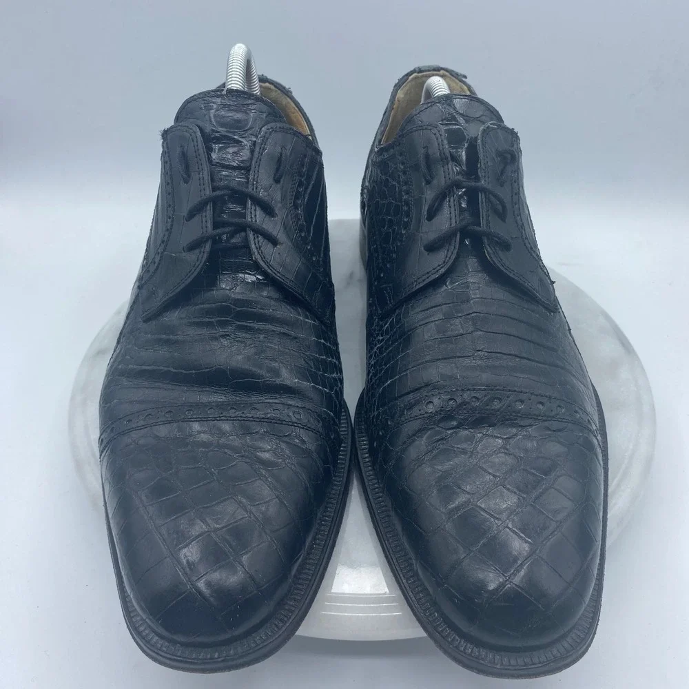 David Eden Mens 12 Oxford Black Genuine Nile Crocodile Brogue Cap Toe Lace Up